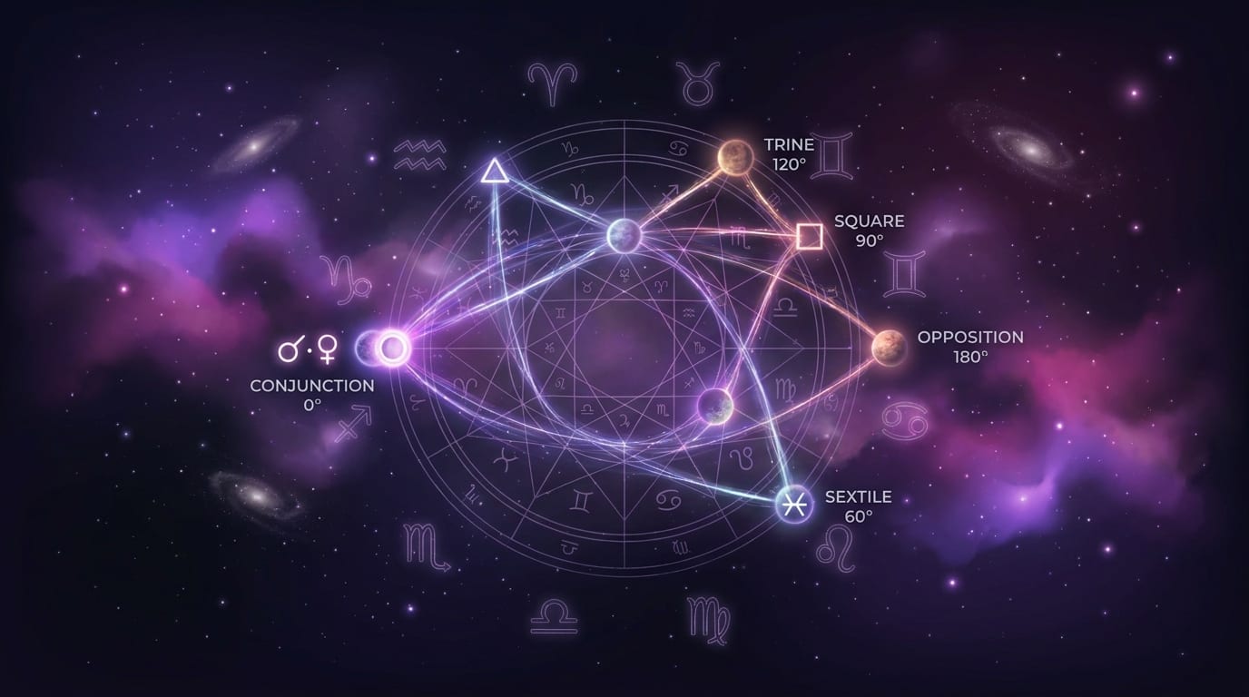 Astrology Aspects Explained: Conjunctions, Trines, Squares, Oppositions & Sextiles